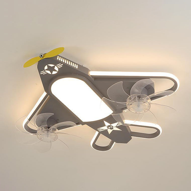 Contemporary Creative Airplane Iron Acrylic LED Flush Mount Ceiling Fan Light for Bedroom