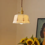 Traditional Japanese Cylinder Brass Ceramic 1-light Pendant Light for Bedroom BulbSquare
