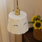 Traditional Japanese Cylinder Brass Ceramic 1-light Pendant Light for Bedroom BulbSquare