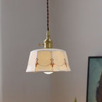 Traditional Japanese Cylinder Brass Ceramic 1-light Pendant Light for Bedroom BulbSquare