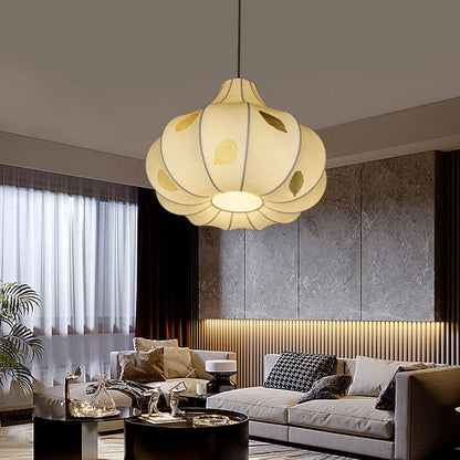 Traditional Japanese Dome Iron Fabric 1-Light Pendant Light For Living Room