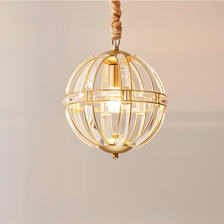 Modern Luxury Sphere Iron Crystal 3-Light Pendant Light For Living Room
