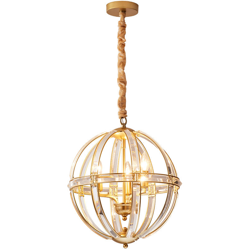 Modern Luxury Sphere Iron Crystal 3-Light Pendant Light For Living Room
