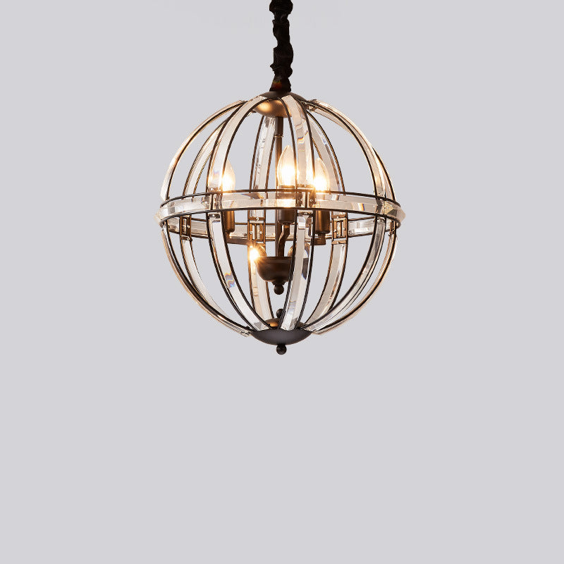Modern Luxury Sphere Iron Crystal 3-Light Pendant Light For Living Room