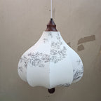 Traditional French Chestnut Iron Fabric Ash Wood 1-Light Pendant Light For Bedroom