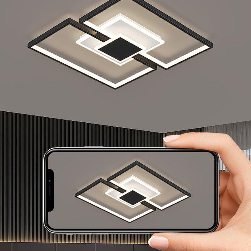 Contemporary Scandinavian Square Iron Acrylic LED Flush Mount Ceiling Light for Bedroom