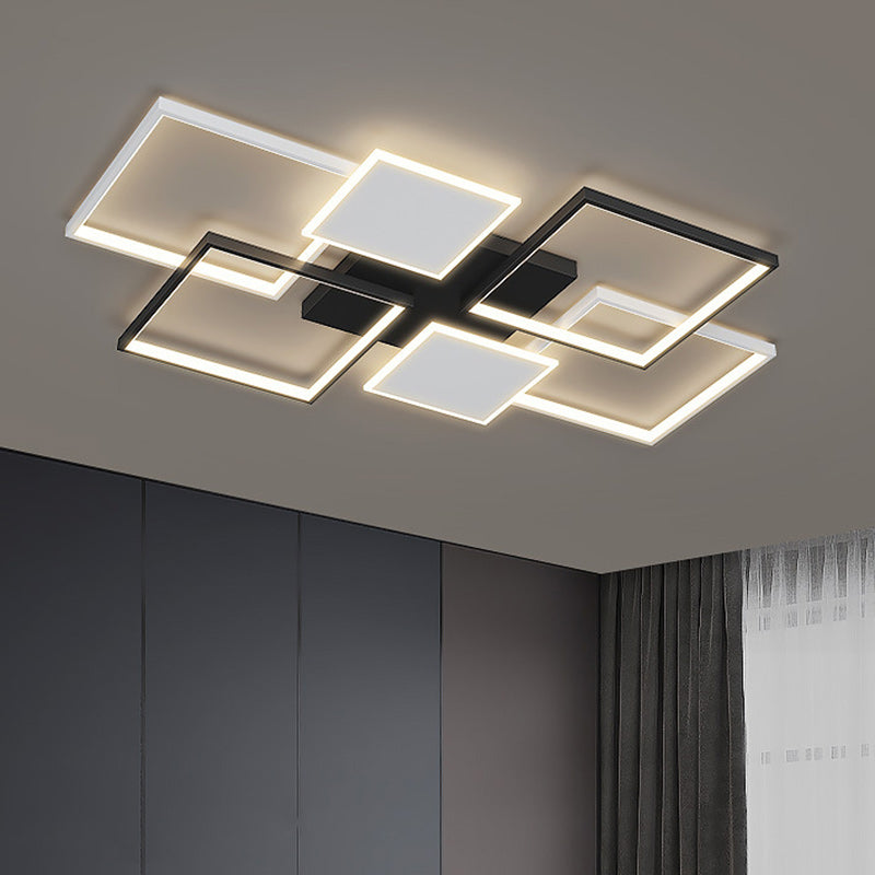 Contemporary Scandinavian Square Iron Acrylic LED Flush Mount Ceiling Light for Bedroom