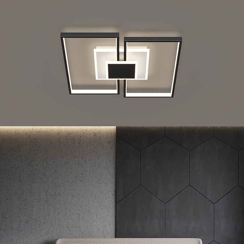 Contemporary Scandinavian Square Iron Acrylic LED Flush Mount Ceiling Light for Bedroom
