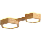 Modern Minimalist Hexagonal Solid Wood Metal LED Flush Mount Ceiling Light For Bedroom