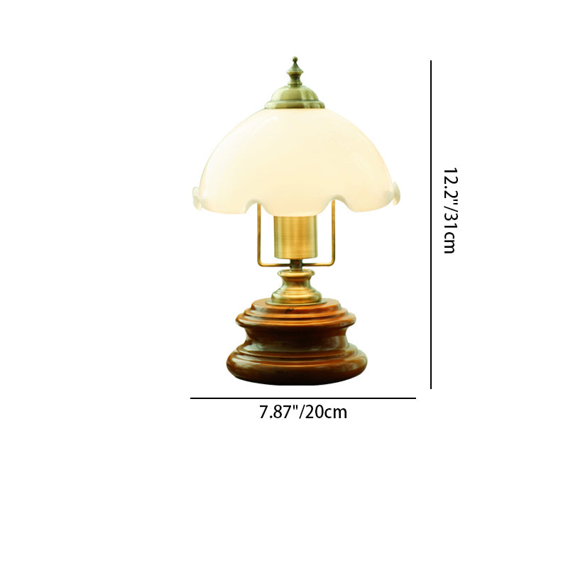 Traditional French Flower Glass Iron Solid Wood LED Table Lamp For Bedroom Lumendat