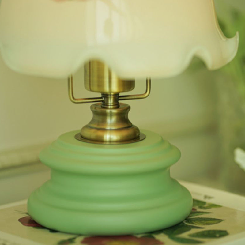 Traditional French Flower Glass Iron Solid Wood LED Table Lamp For Bedroom Lumendat