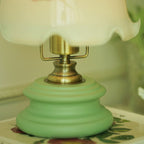 Traditional French Flower Glass Iron Solid Wood LED Table Lamp For Bedroom Lumendat