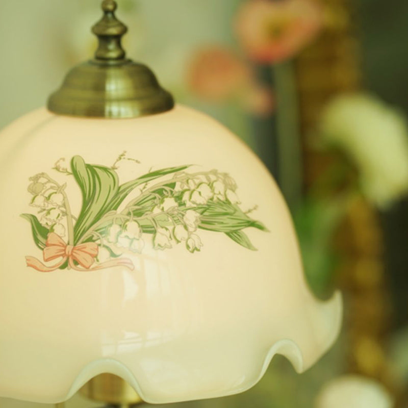 Traditional French Flower Glass Iron Solid Wood LED Table Lamp For Bedroom Lumendat