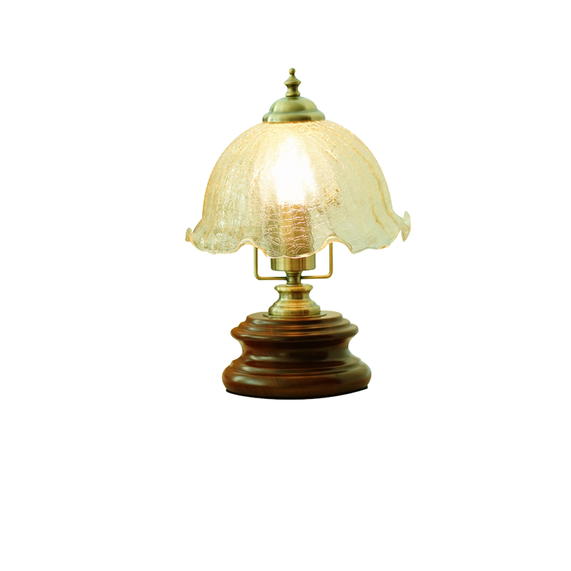Traditional French Flower Glass Iron Solid Wood LED Table Lamp For Bedroom Lumendat