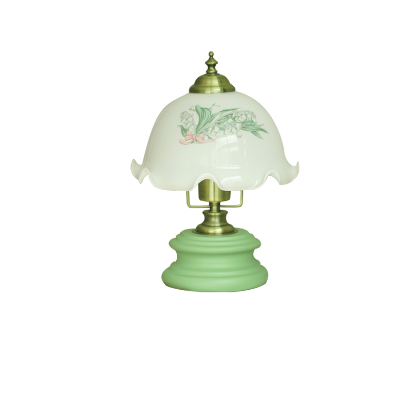 Traditional French Flower Glass Iron Solid Wood LED Table Lamp For Bedroom Lumendat
