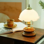 Traditional French Flower Glass Iron Solid Wood LED Table Lamp For Bedroom Lumendat