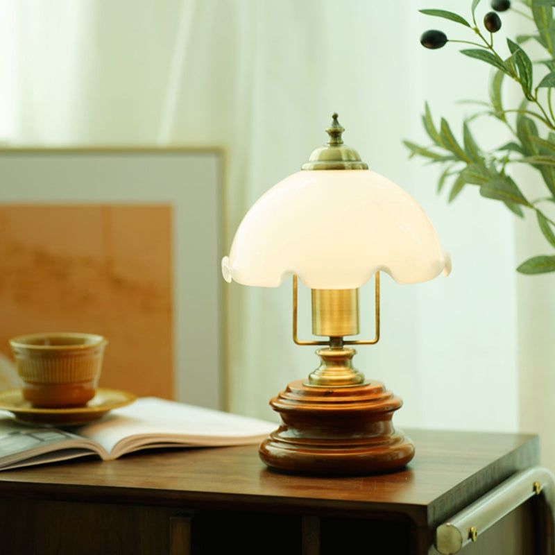 Traditional French Flower Glass Iron Solid Wood LED Table Lamp For Bedroom Lumendat