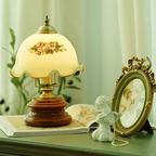 Traditional French Flower Glass Iron Solid Wood LED Table Lamp For Bedroom Lumendat