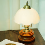Traditional French Flower Glass Iron Solid Wood LED Table Lamp For Bedroom Lumendat