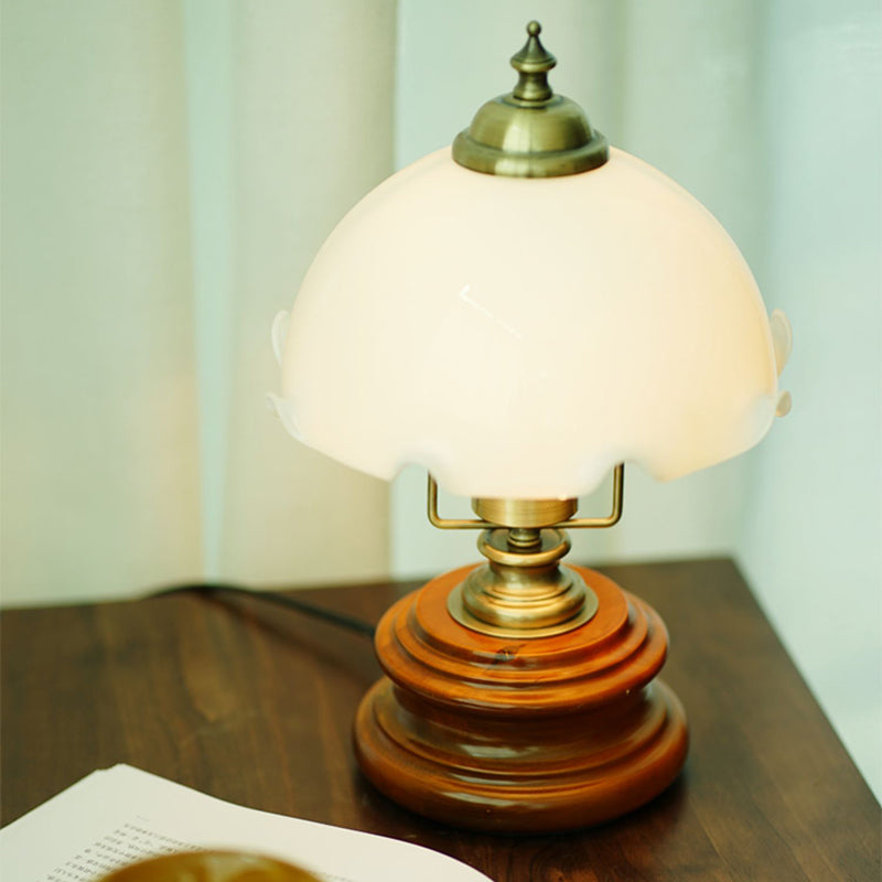 Traditional French Flower Glass Iron Solid Wood LED Table Lamp For Bedroom Lumendat