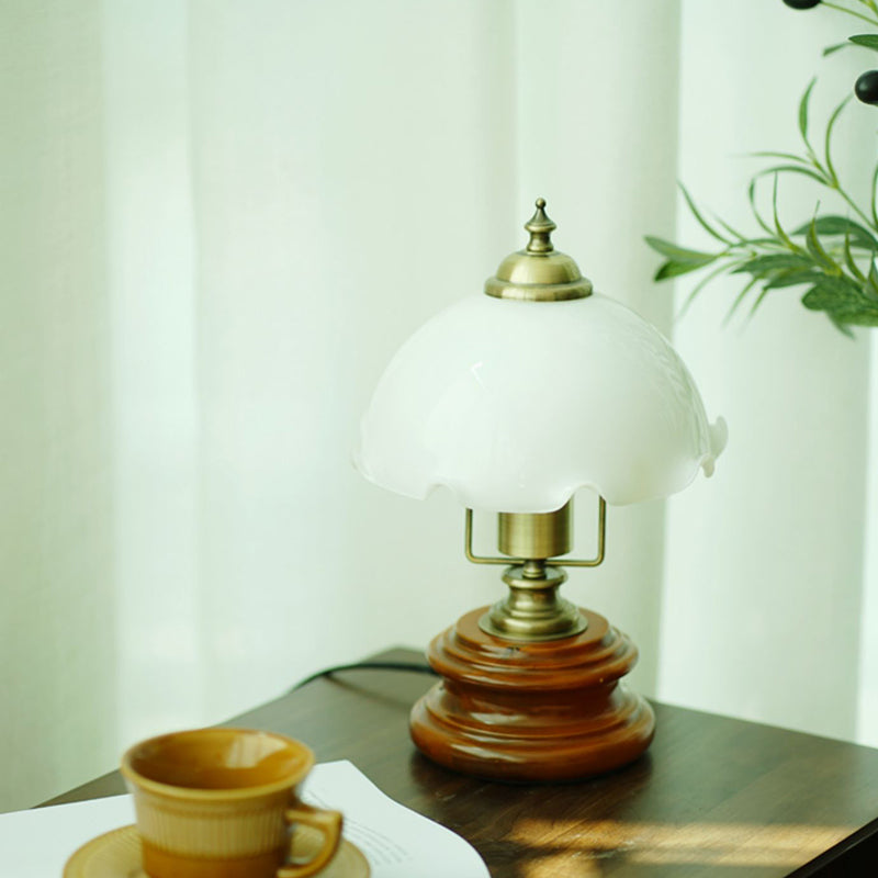 Traditional French Flower Glass Iron Solid Wood LED Table Lamp For Bedroom Lumendat