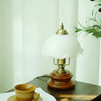 Traditional French Flower Glass Iron Solid Wood LED Table Lamp For Bedroom Lumendat