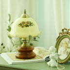 Traditional French Flower Glass Iron Solid Wood LED Table Lamp For Bedroom Lumendat