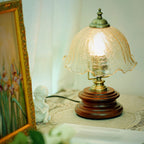 Traditional French Flower Glass Iron Solid Wood LED Table Lamp For Bedroom Lumendat