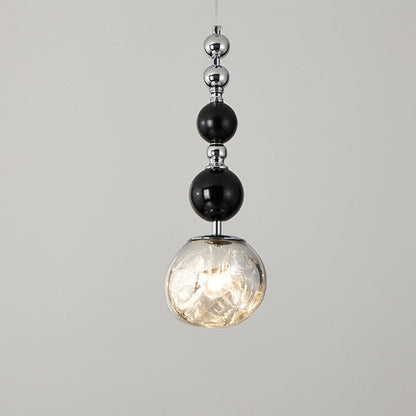 Traditional French Long String Spheres Iron Wood Glass 1-Light Pendant Light For Bedroom