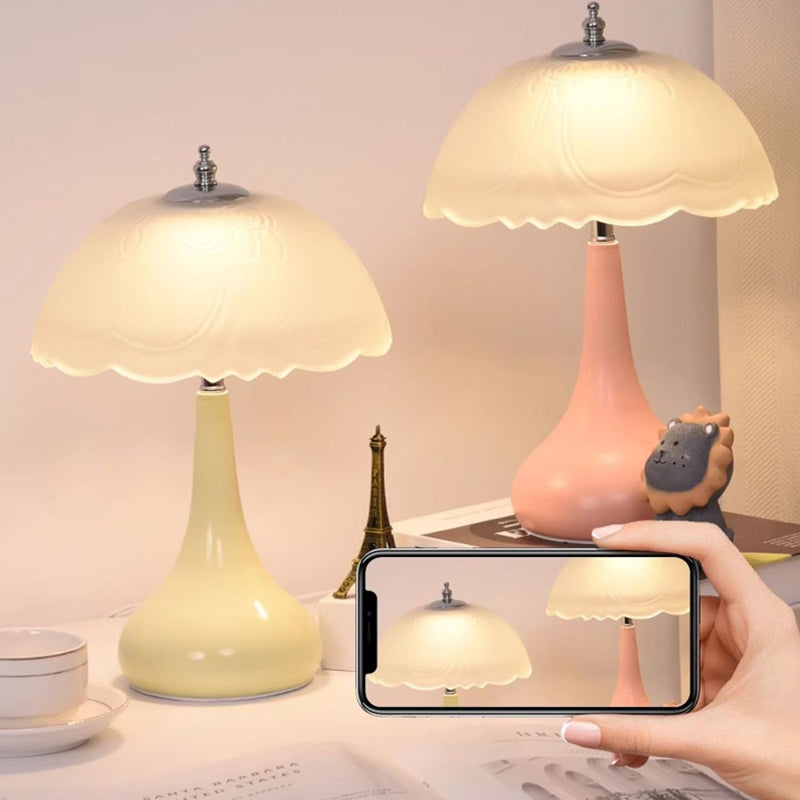 Traditional French Dome Glass Iron LED Table Lamp For Bedroom Lumendat