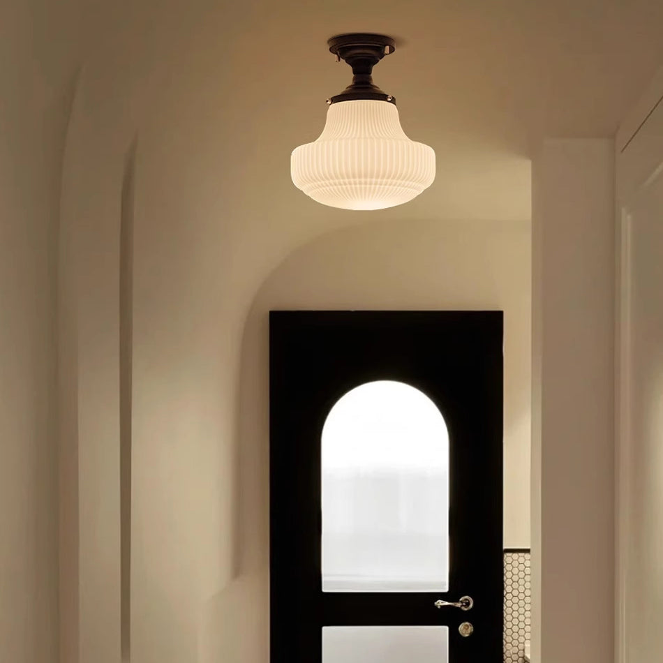 Traditional French Dome Glass Alloy 1-Light Semi-Flush Mount Ceiling Light For Living Room
