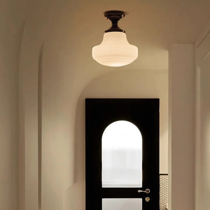 Traditional French Dome Glass Alloy 1-Light Semi-Flush Mount Ceiling Light For Living Room