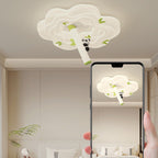 Modern Simplicity Kids Panda Flower Iron Resin LED Flush Mount Ceiling Light For Bedroom