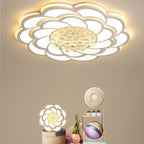 Contemporary Luxury Flower Round Iron Acrylic Crystal LED Flush Mount Ceiling Light For Living Room