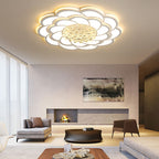 Contemporary Luxury Flower Round Iron Acrylic Crystal LED Flush Mount Ceiling Light For Living Room