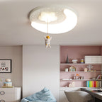 Contemporary Creative Kids Astronaut Round Iron Aluminum Acrylic LED Flush Mount Ceiling Light For Bedroom