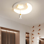 Contemporary Creative Kids Astronaut Round Iron Aluminum Acrylic LED Flush Mount Ceiling Light For Bedroom