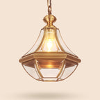 Traditional Rustic Cone Copper Glass 1-Light Pendant Light For Living Room
