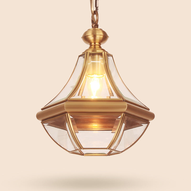 Traditional Rustic Cone Copper Glass 1-Light Pendant Light For Living Room
