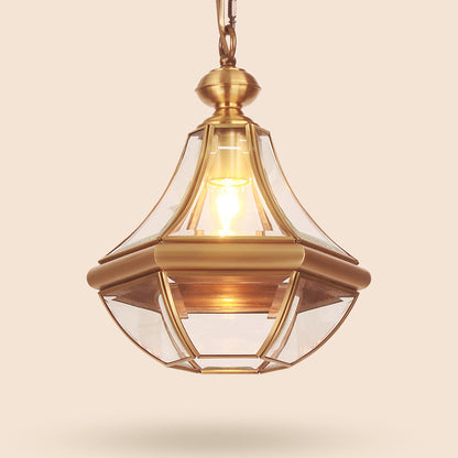 Traditional Rustic Cone Copper Glass 1-Light Pendant Light For Living Room