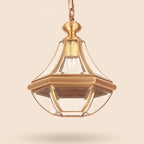Traditional Rustic Cone Copper Glass 1-Light Pendant Light For Living Room