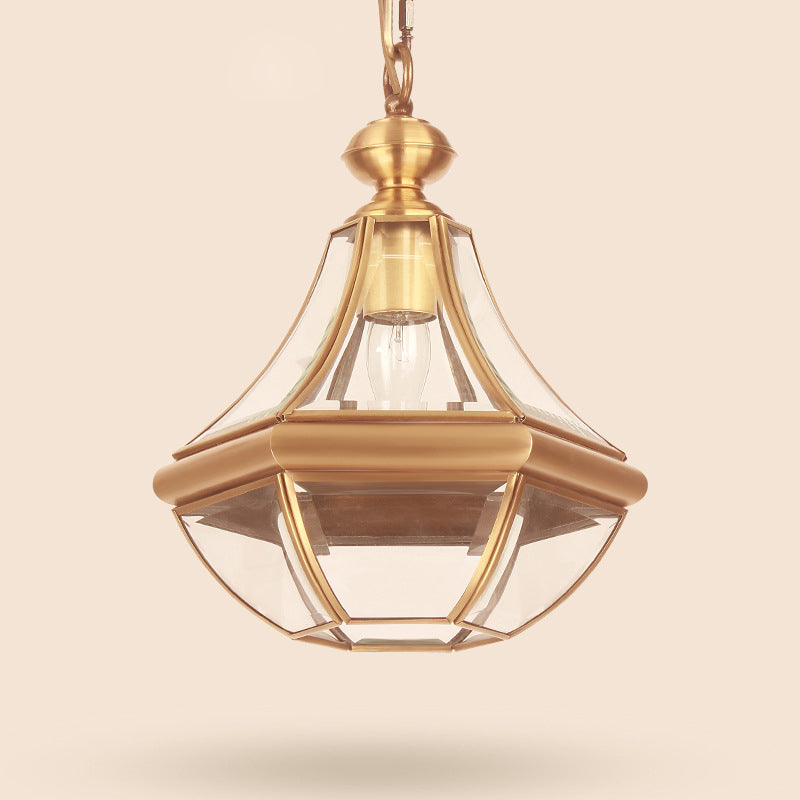 Traditional Rustic Cone Copper Glass 1-Light Pendant Light For Living Room