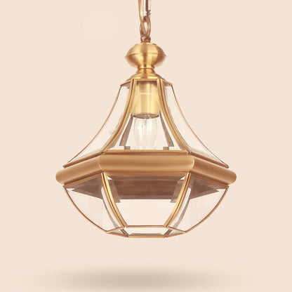 Traditional Rustic Cone Copper Glass 1-Light Pendant Light For Living Room