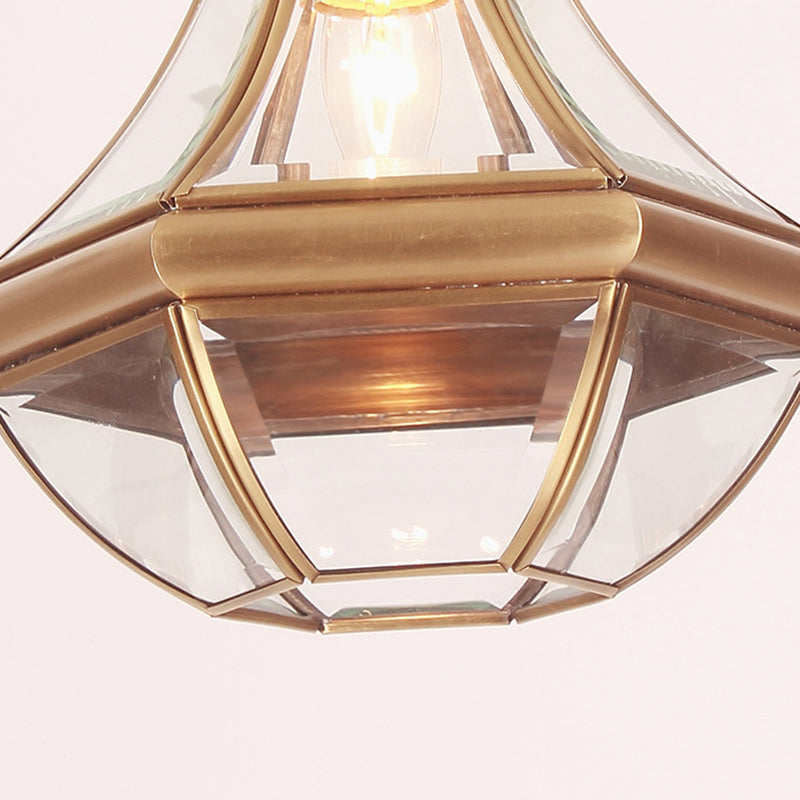 Traditional Rustic Cone Copper Glass 1-Light Pendant Light For Living Room