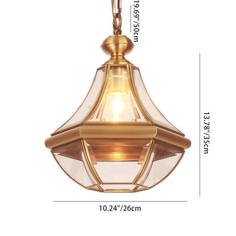 Traditional Rustic Cone Copper Glass 1-Light Pendant Light For Living Room