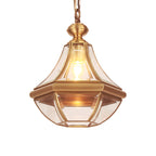 Traditional Rustic Cone Copper Glass 1-Light Pendant Light For Living Room