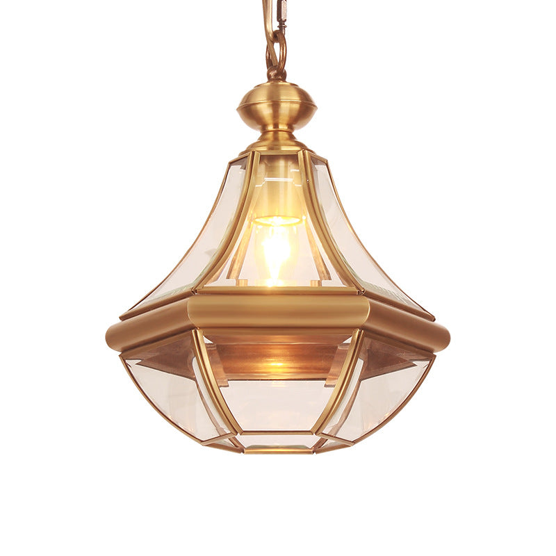 Traditional Rustic Cone Copper Glass 1-Light Pendant Light For Living Room