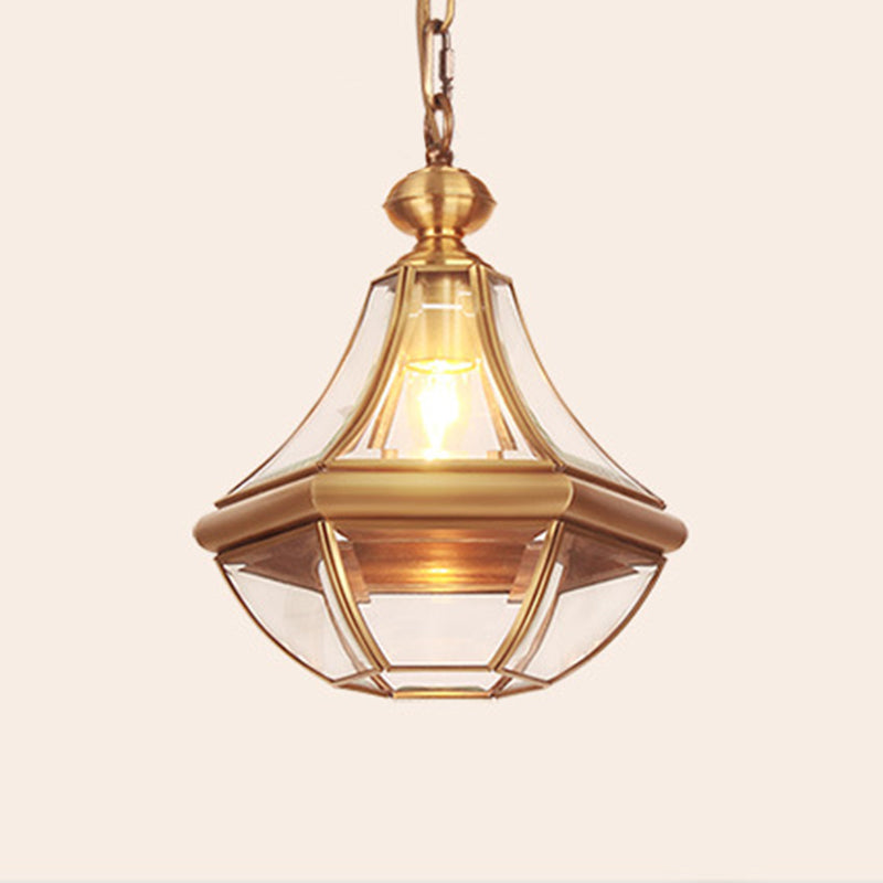 Traditional Rustic Cone Copper Glass 1-Light Pendant Light For Living Room