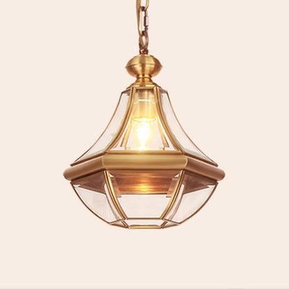 Traditional Rustic Cone Copper Glass 1-Light Pendant Light For Living Room