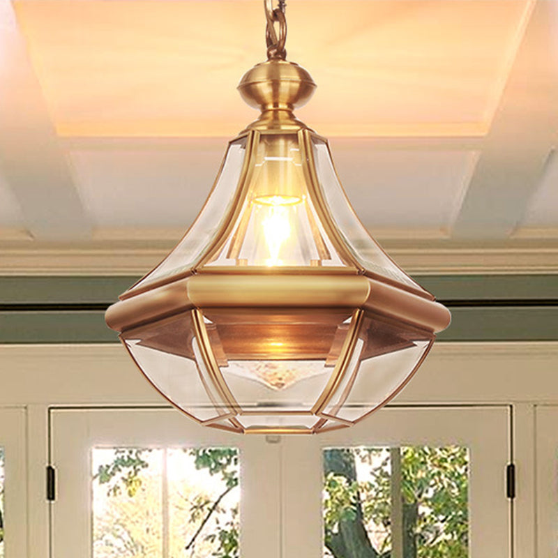 Traditional Rustic Cone Copper Glass 1-Light Pendant Light For Living Room